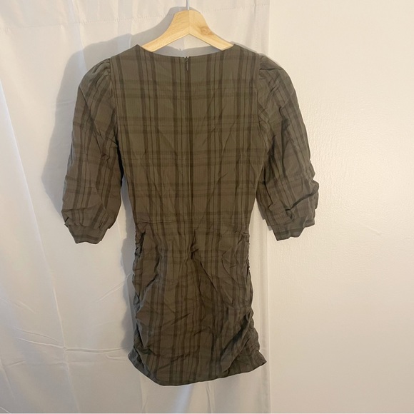 Zara- Plaid Olive Green Ruched Dress (new without tags) - Picture 5 of 6